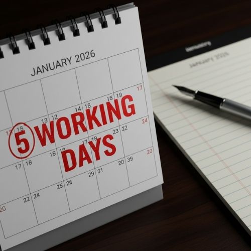 A calendar and notepad emphasizing the critical 5-working-day deadline to appeal an Execution Judge's enforcement order in the UAE.