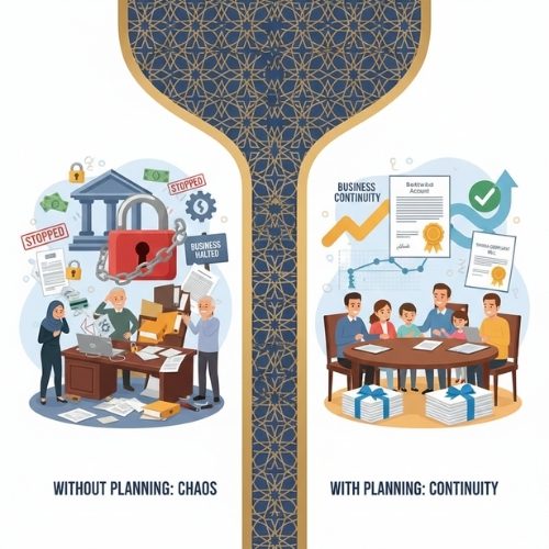 Visual comparison showing the risks of default Sharia inheritance versus planned succession with a civil Will for Muslim expatriates in the UAE.