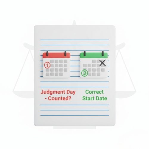 Two calendar methods showing the incorrect vs. correct way to calculate the start date for a UAE criminal cassation appeal, as clarified by the Court of Cassation.
